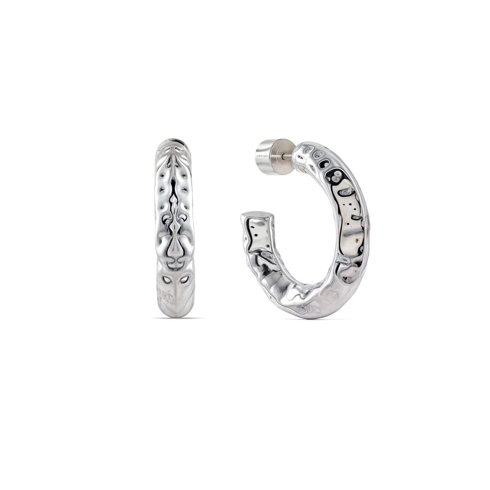 Small Etched Hoop Earrings for Women and Girls - Textured Raw Hoop Jewelry with Real Silver Plating on Premium Brass Alloy, Lightweight Everyday Hoops