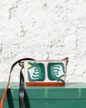 Crocodile embroidered leather sling bag