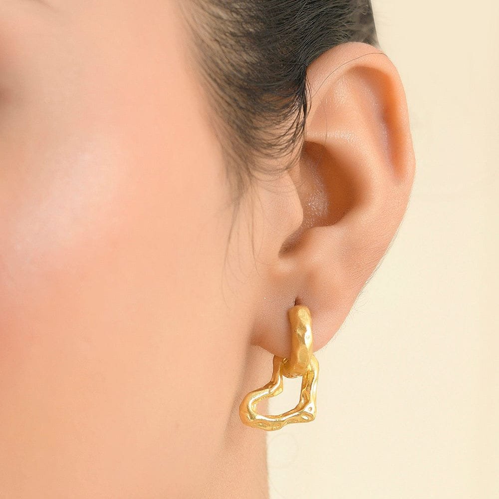 Heart Drop Huggie Earrings for Women and Girls | Drop That Heart Huggies | 22KT Real Gold Plating on Premium Brass Alloy | Cute & Lightweight Everyday Earrings