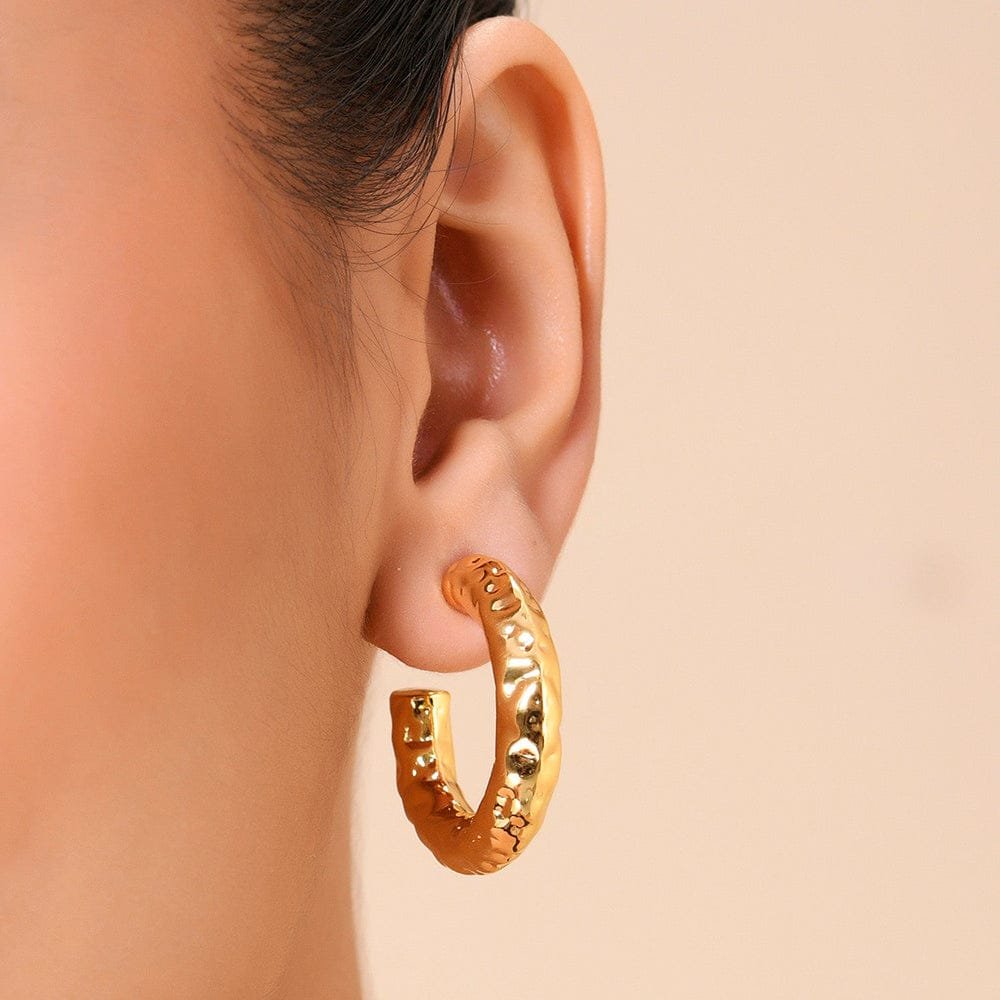 Mini Etched Hoop Earrings for Women and Girls - Textured Raw Bouldered Hoop Jewelry with 22KT Real Gold Plating on Premium Brass Alloy, Lightweight Everyday Hoops
