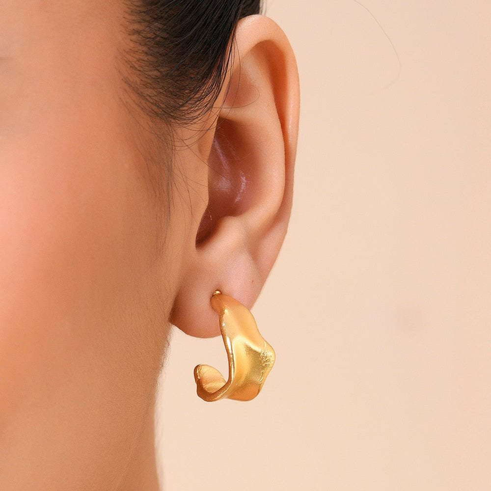 Gold Crimped Hoop Earrings for Women and Girls | Uneven Crimped Hoops with 22KT Real Gold Plating on Premium Brass Alloy