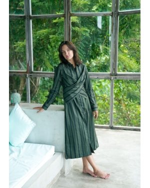 Seattle Wrap Long Dress - Green Stripes