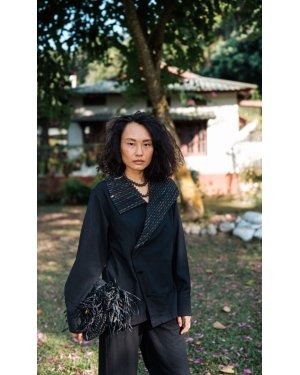 Handwoven Arrow collar shirt - Black Green