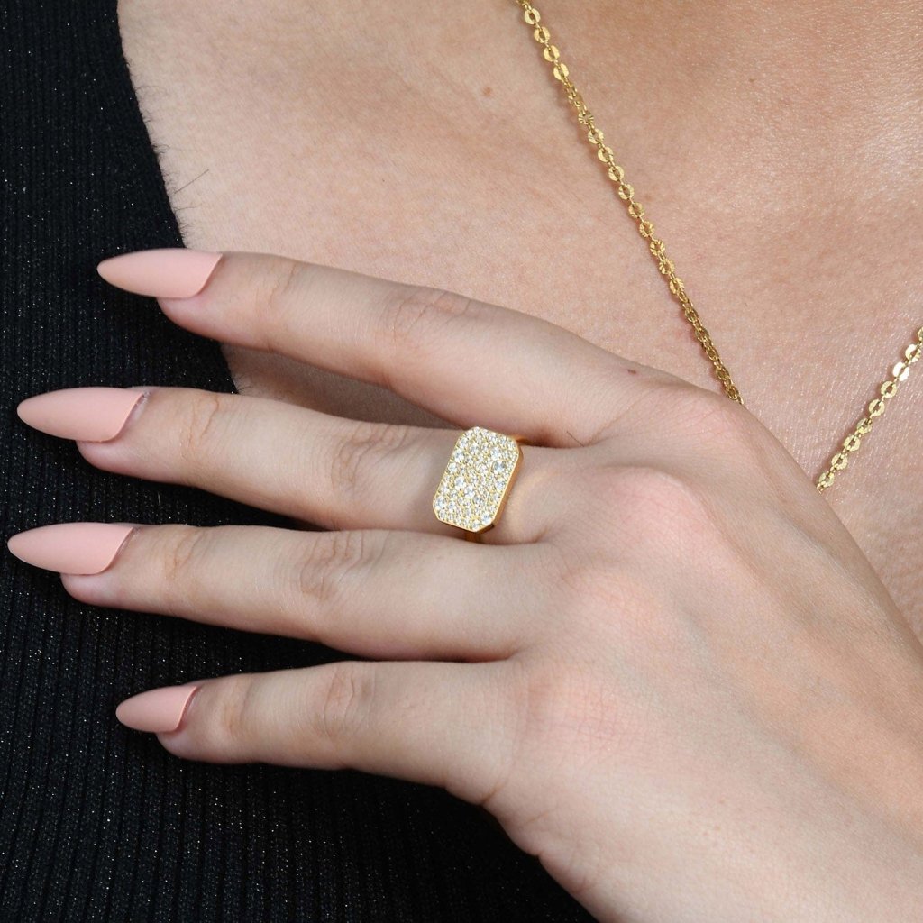 Crystal Bullion Finery Ring in 22KT Gold Plated Brass | Elegant Crystal Statement Ring for Women
