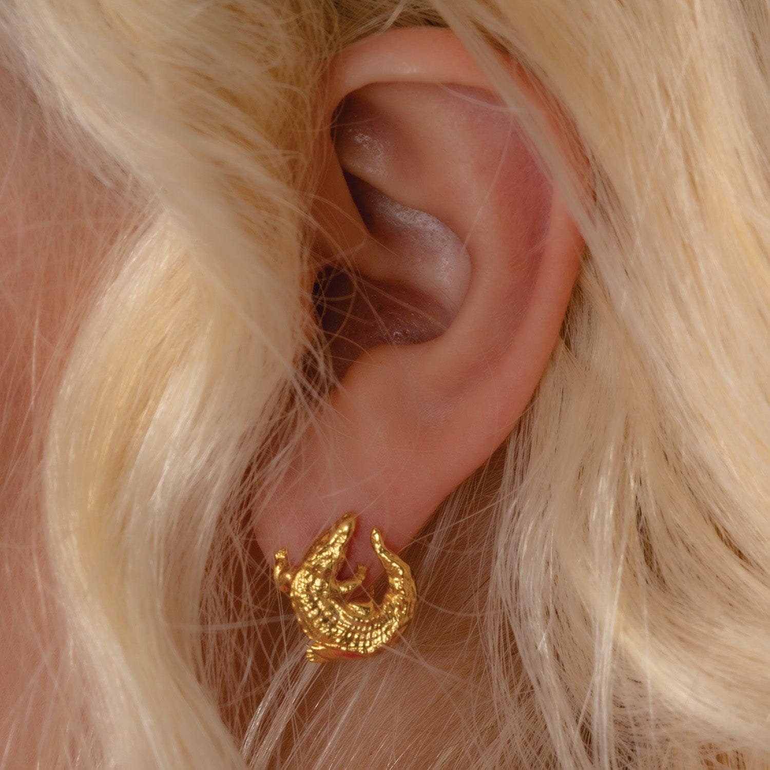 Miniature Alligator Stud Earrings for Women and Girls - 22KT Real Gold Plating on Premium Brass Alloy, Cute Crocodile Animal Studs, Whimsical Statement Jewelry Gift for Nature Lovers and Trendsetters