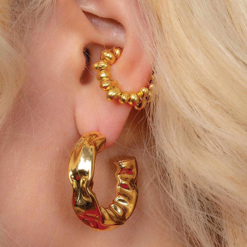 Molten Amorphous Bead Ear Cuff - 22KT Gold Plated Designer Statement Piece (Single)