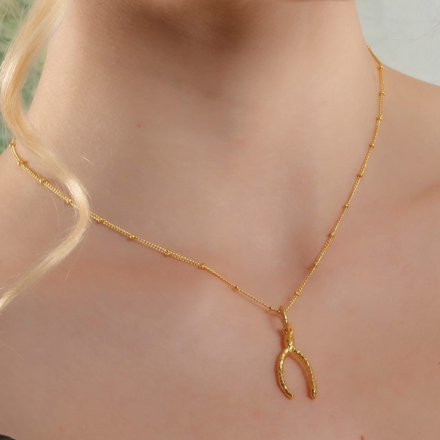 Scraggy Wishbone Luck Necklace for Women | Sterling Silver Wishbone Pendant | 22KT Gold Plated Lucky Charm Necklace
