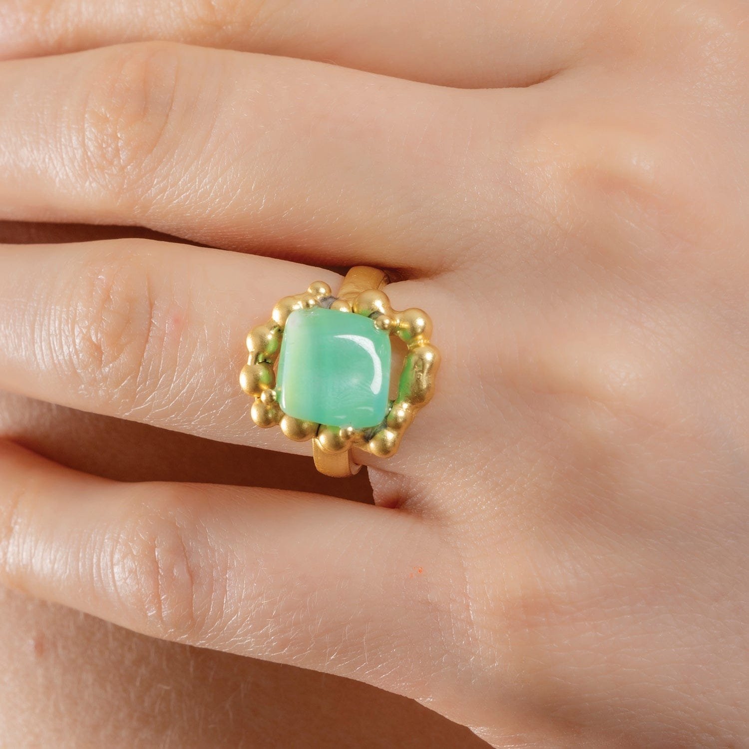 Chrysoprase Ring - Enchanter Ring with 22KT Real Gold Plating on Premium Brass Alloy - Elegant & Timeless Jewelry for Women