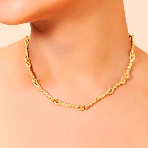 Textured Foliage Link Chain Necklace - 22KT Real Gold Plated Jewelry | Premium Brass Alloy Statement Piece for Women