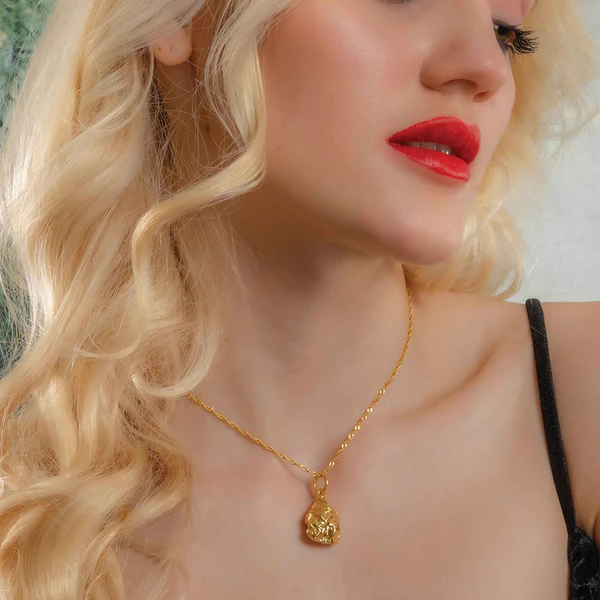 Rocky Relic Necklace – Handmade 22KT Real Gold Plated Brass Alloy Statement Jewelry, Contemporary Textured Gold Necklace for Women