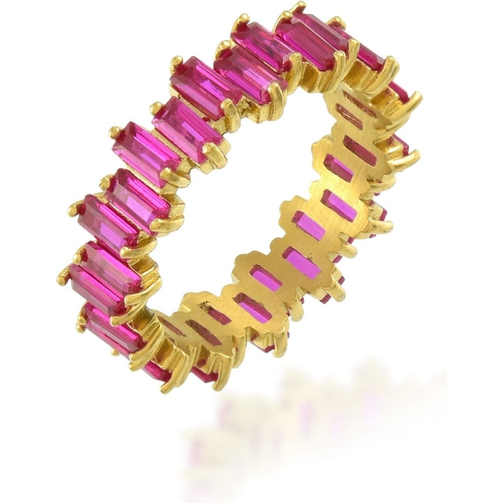 Pink Zircon Eternity Ring in 22KT Gold Plated Brass | Elegant Pink Stone Band for Women | Luxury Everyday Jewelry