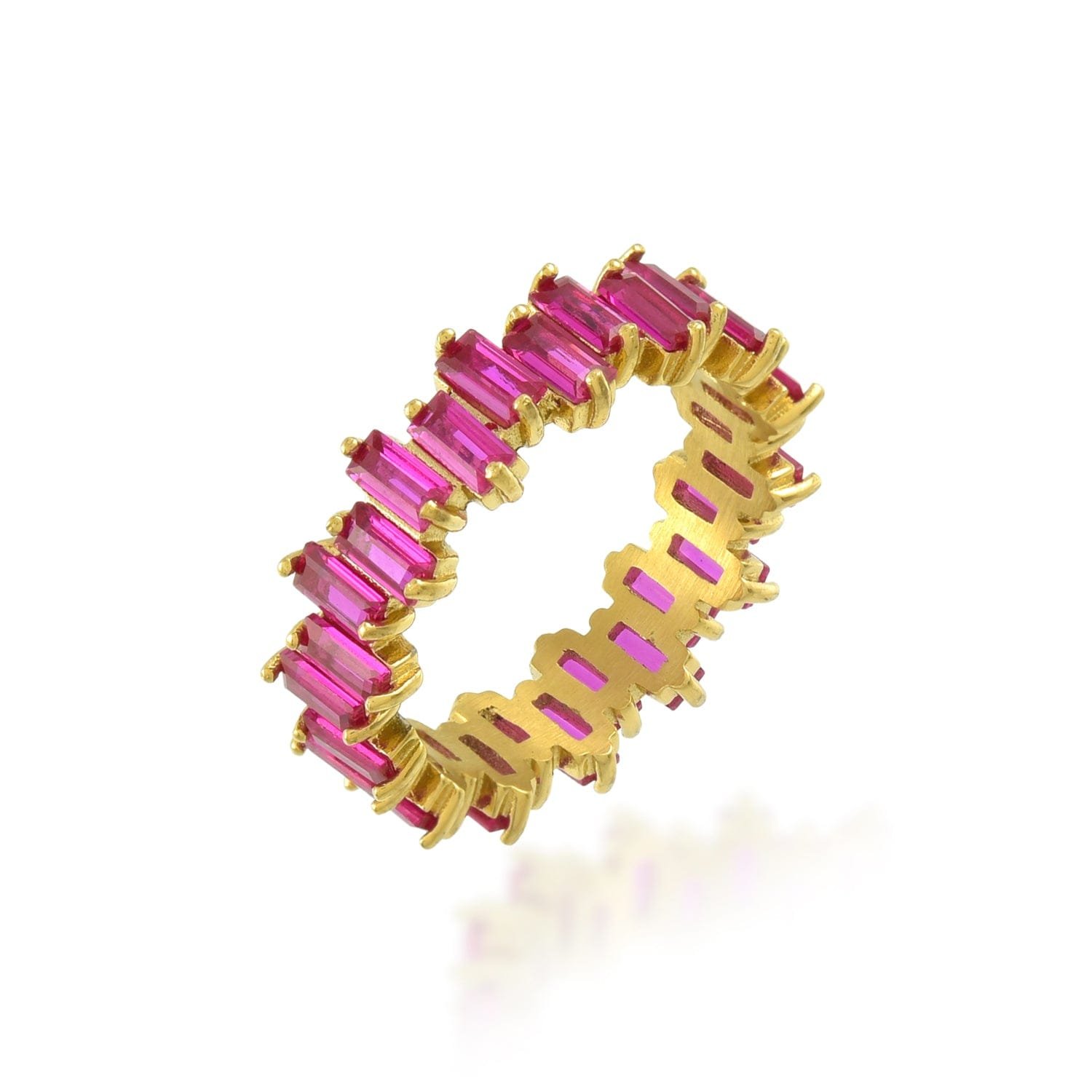 Pink Zircon Eternity Ring in 22KT Gold Plated Brass | Elegant Pink Stone Band for Women | Luxury Everyday Jewelry