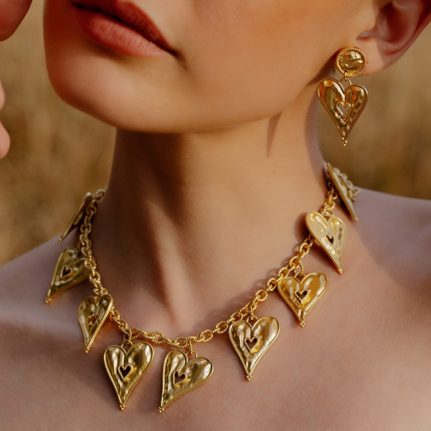 Romantic Rhapsody Heart Pendant Necklace – Handmade 22KT Real Gold Plated Brass Alloy Jewelry, Elegant Love Symbol Necklace for Women