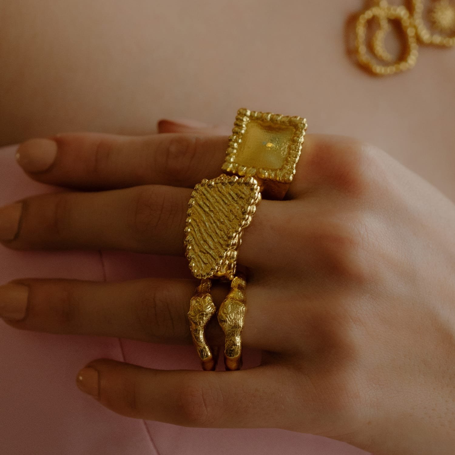 Rugged Plateau Ring – 22KT Gold Plated Unisex Statement Ring for Men & Women | Premium Brass Alloy