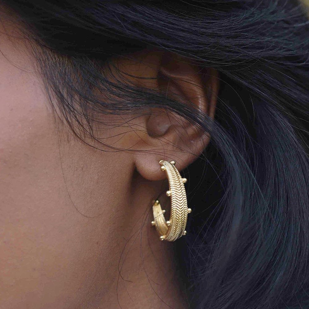 Dew Drops Hoop Earrings for Women and Girls | Dew Drop Chevron Hoops | 22KT Real Gold Plating on Premium Brass Alloy | Lightweight Elegant Everyday Earrings