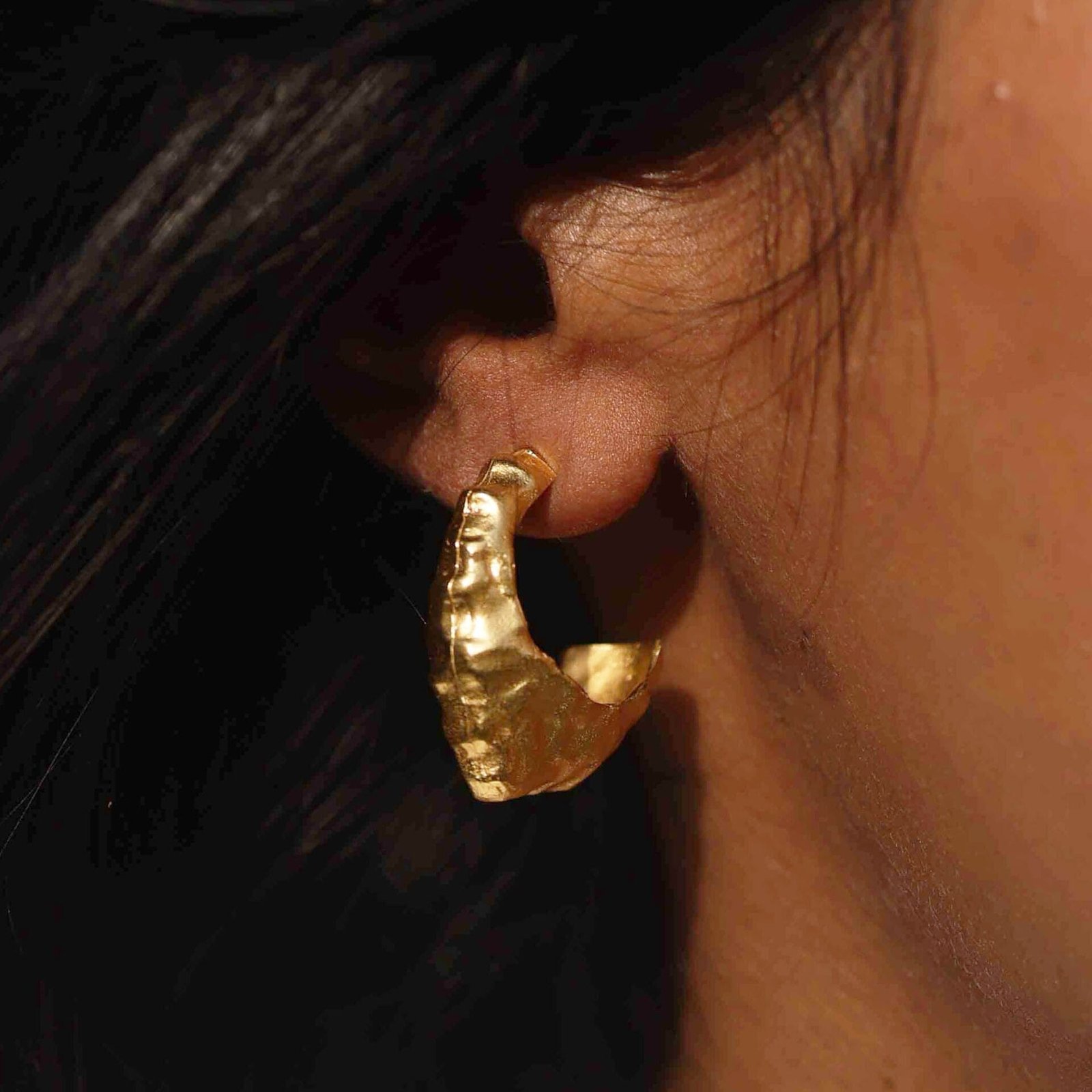 Tapered Foil Hammered Hoops for Women and Girls - 22KT Real Gold Plating on Premium Brass Alloy, Textured Artisan Gold Hoop Earrings, Elegant Lightweight Statement Jewelry for Parties, Weddings, and Everyday Luxury