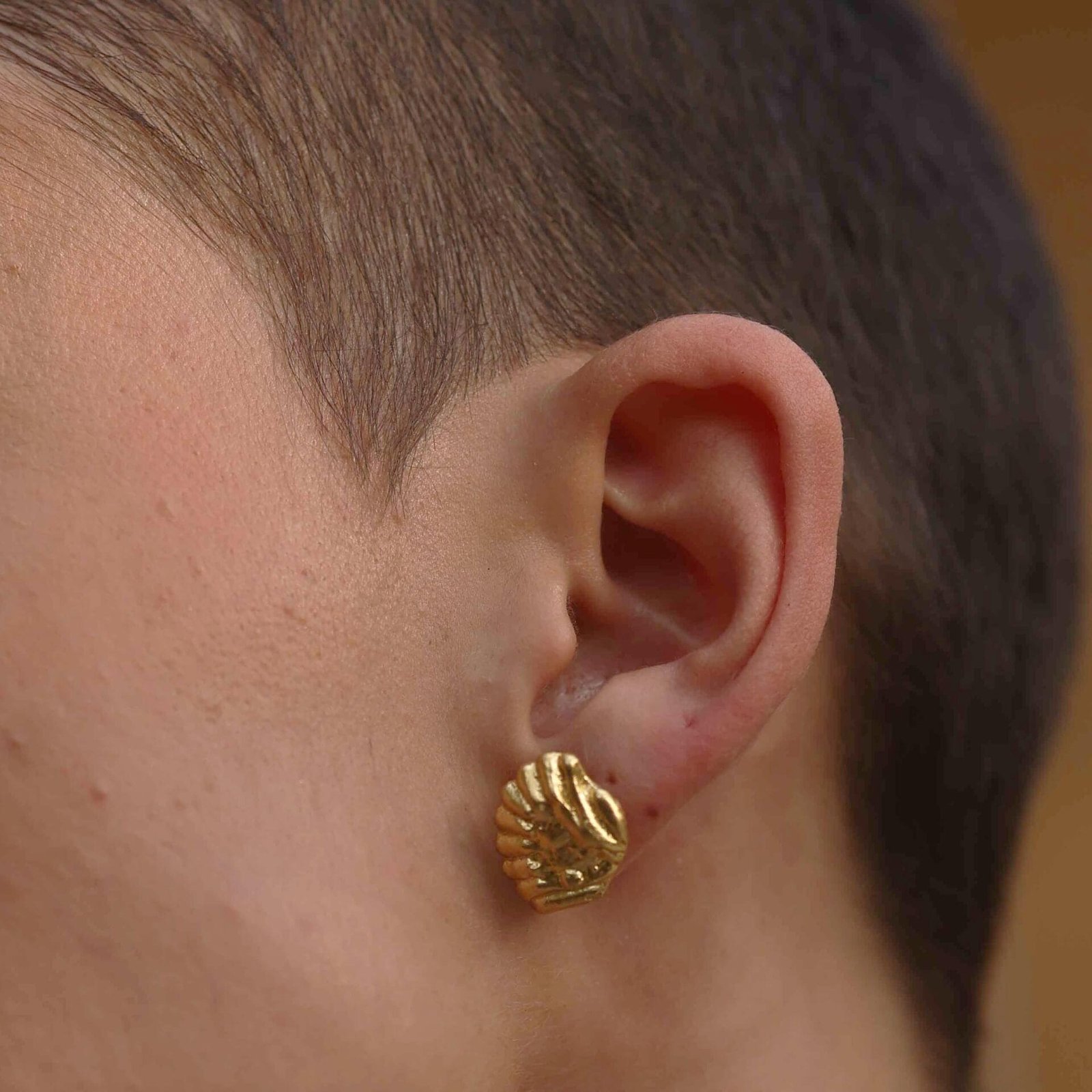 Shoreline Shell Gold Stud Earrings for Women and Girls - 22KT Real Gold Plating on Premium Brass Alloy, Coastal Inspired Sea Shell Studs, Elegant Nature Jewelry Gift for Summer, Beach Weddings, and Daily Wear