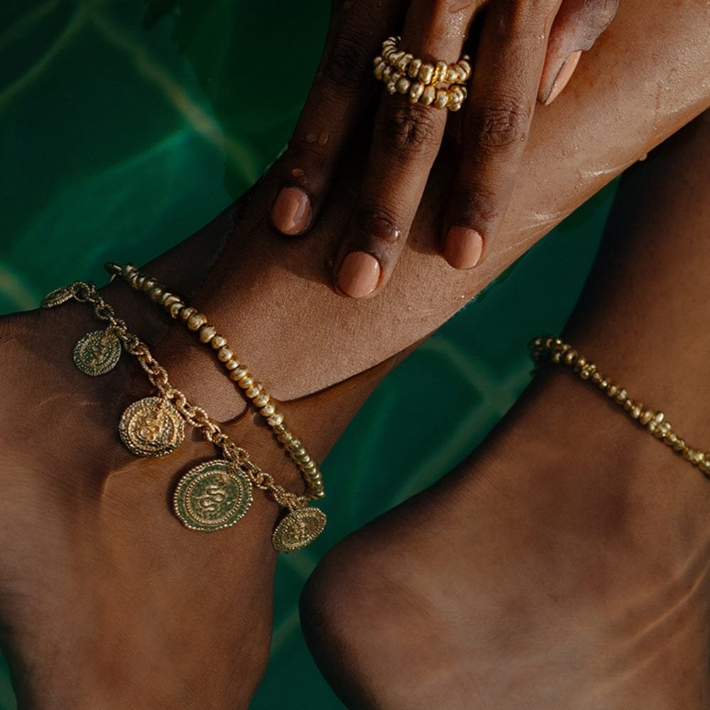 Gold Plated Medallion Of The Serpent Anklet (Single Pc) | Anti-Tarnish Waterproof Snake Chain Anklet for Girls & Women with 22KT Real Gold Plating