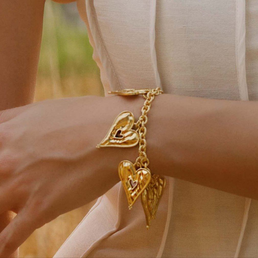 Heart's Rhapsody Bracelet for Women & Girls - 22KT Gold Plated Premium Brass Jewelry, Elegant Heart Design, Gift for Her, Statement Daily Wear Bracelet