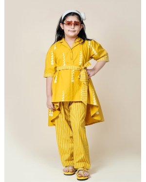 Mustard Moon Block Print Cotton Co-Ord Set for Girls