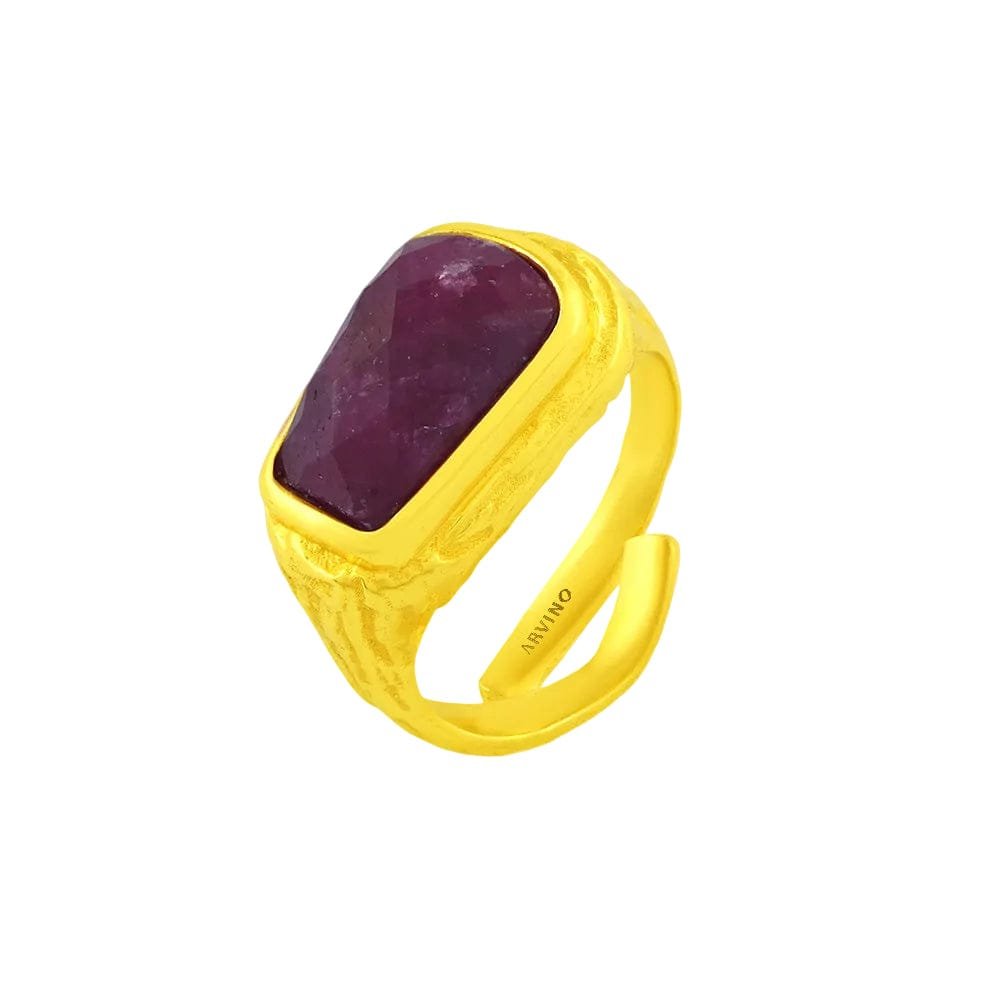 Ruby Reflections Adjustable Ring - 22KT Real Gold Plating on Premium Brass Alloy, Elegant & Versatile Jewelry Piece