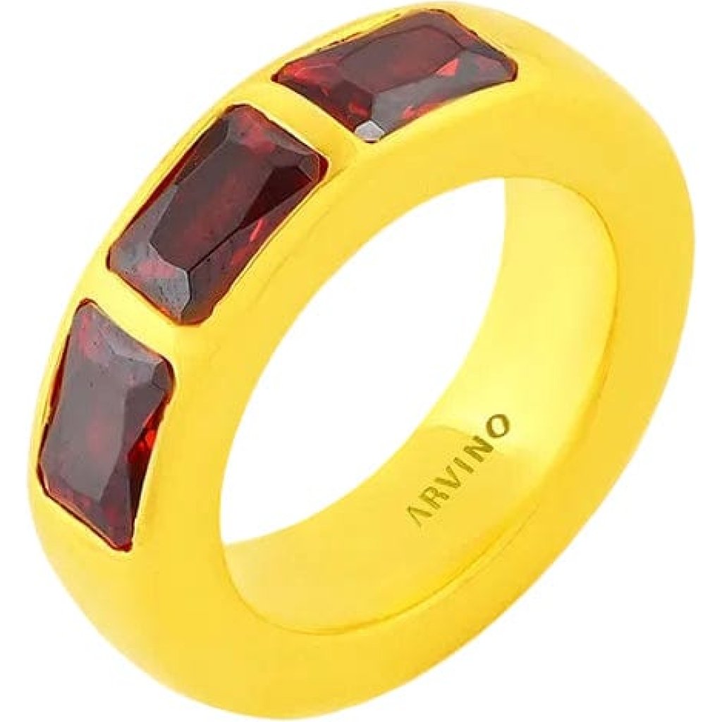 Modern Mosaic Ring Red – 22KT Real Gold Plating with Red Cubic Zirconia ? Elegant Fashion Jewelry for Women