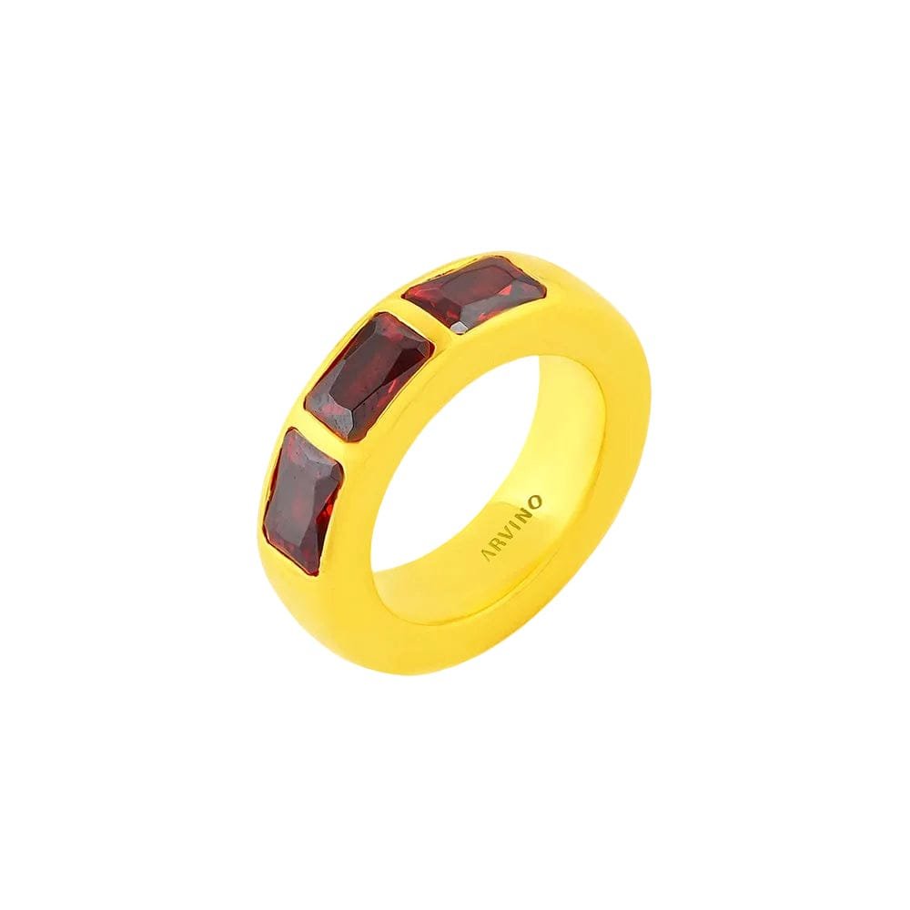 Modern Mosaic Ring Red - 22KT Real Gold Plating with Red Cubic Zirconia ? Elegant Fashion Jewelry for Women