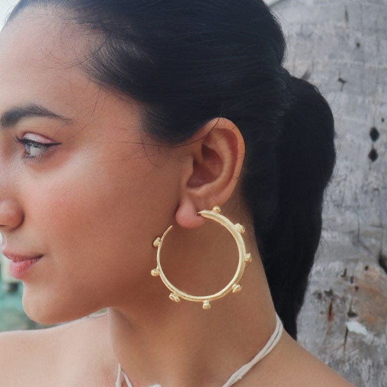 Gilded Dew Drop Hoop Earrings for Women and Girls | Elegant Gold Hoops | 22KT Real Gold Plating on Premium Brass Alloy | Lightweight Everyday Earrings