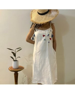 White Flora Linen Dress