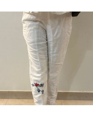 White Serene Stich Linen Trouser