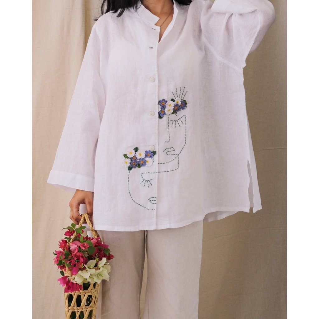 Illustrated White Linen Shirt