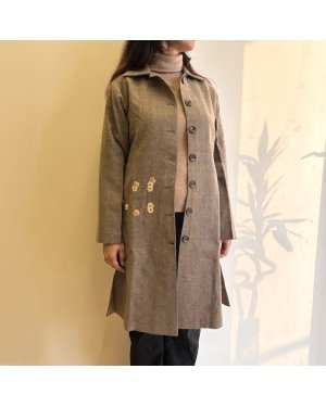 Beige Striped Straight Fit Woollen Jacket