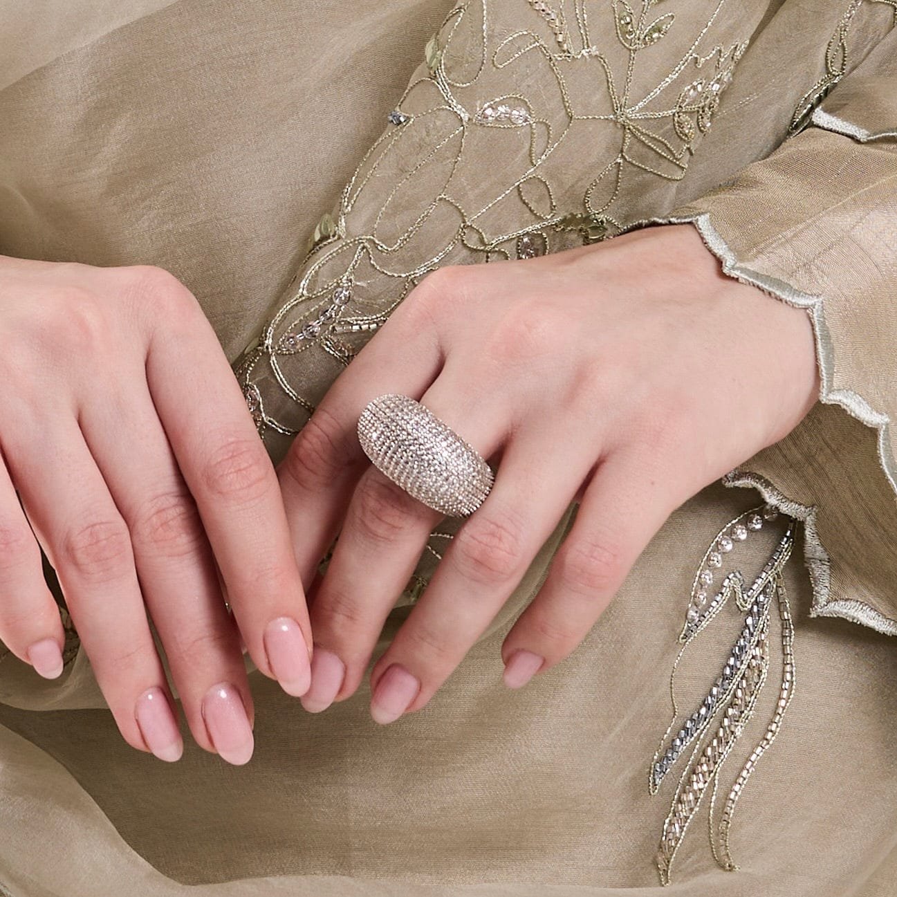 Starlit Pave Dome Ring - 22KT Gold Plated Chunky Statement Ring for Women, Sparkling Cubic Zirconia Pave Band, Bold Celestial Jewelry Gift