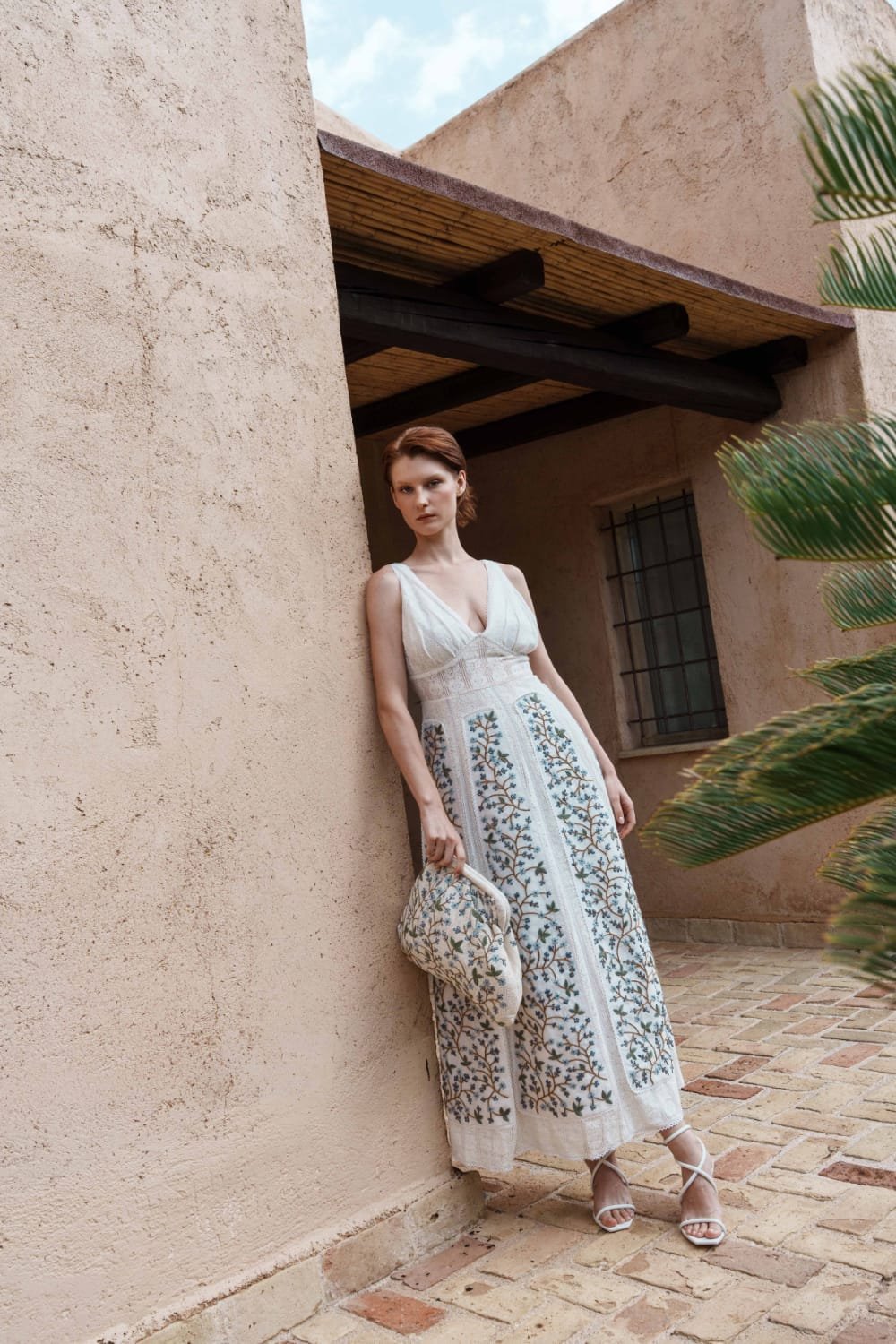 White lace embroidered midi dress