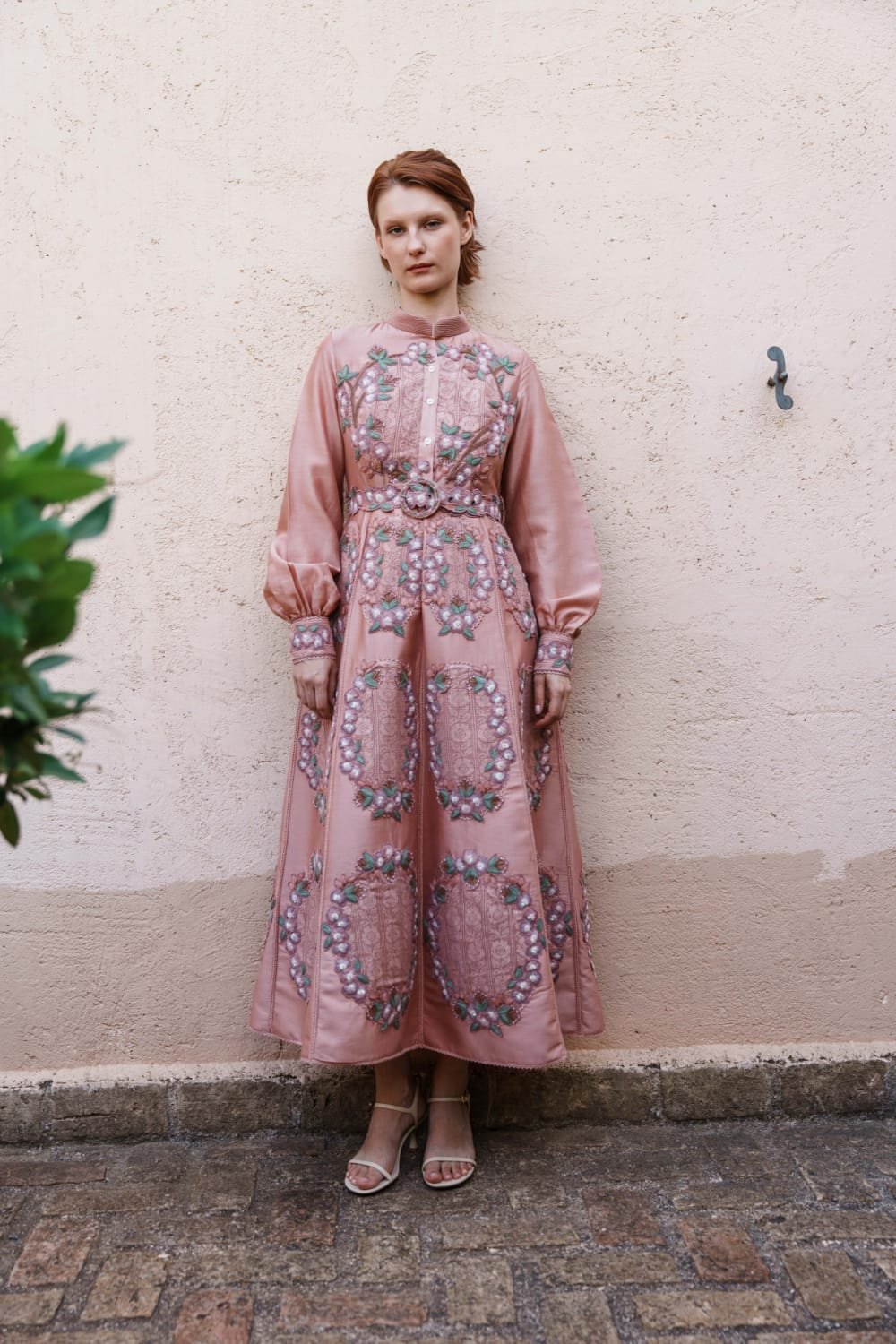 Onion pink chanderi dress with flor
