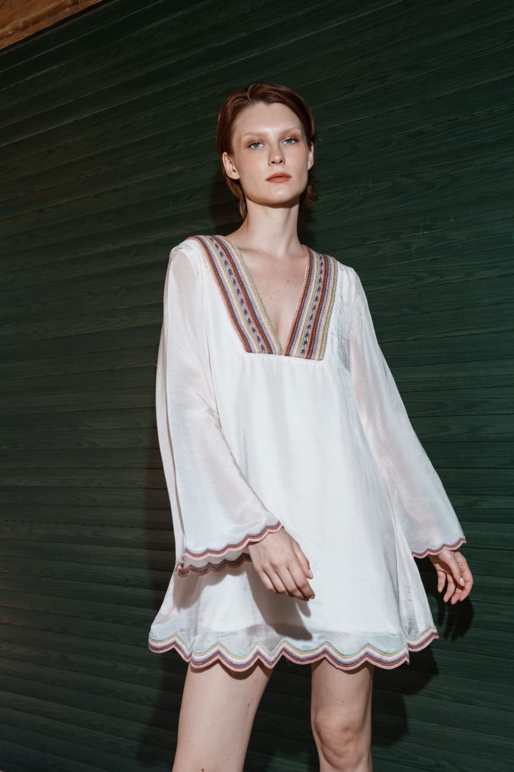 Pink mul embroidered scallop mini d