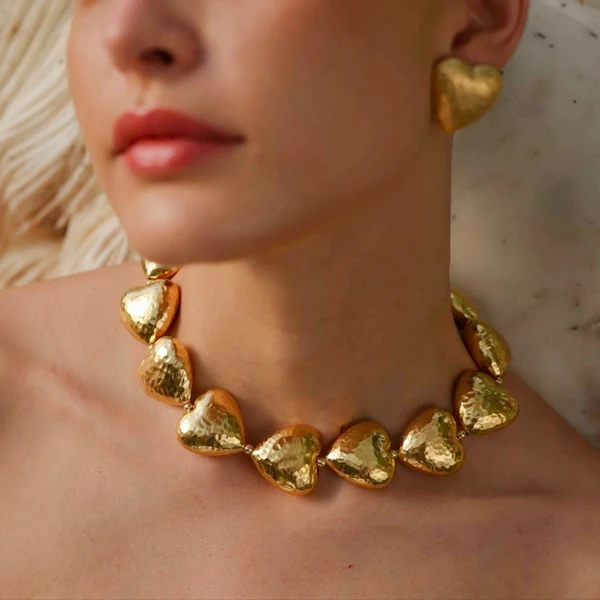 Gilded Concave Graduating Hearts Necklace for Women – 22KT Real Gold Plated Heart Statement Necklace in Premium Brass Alloy for Party, Festive & Romantic Wear