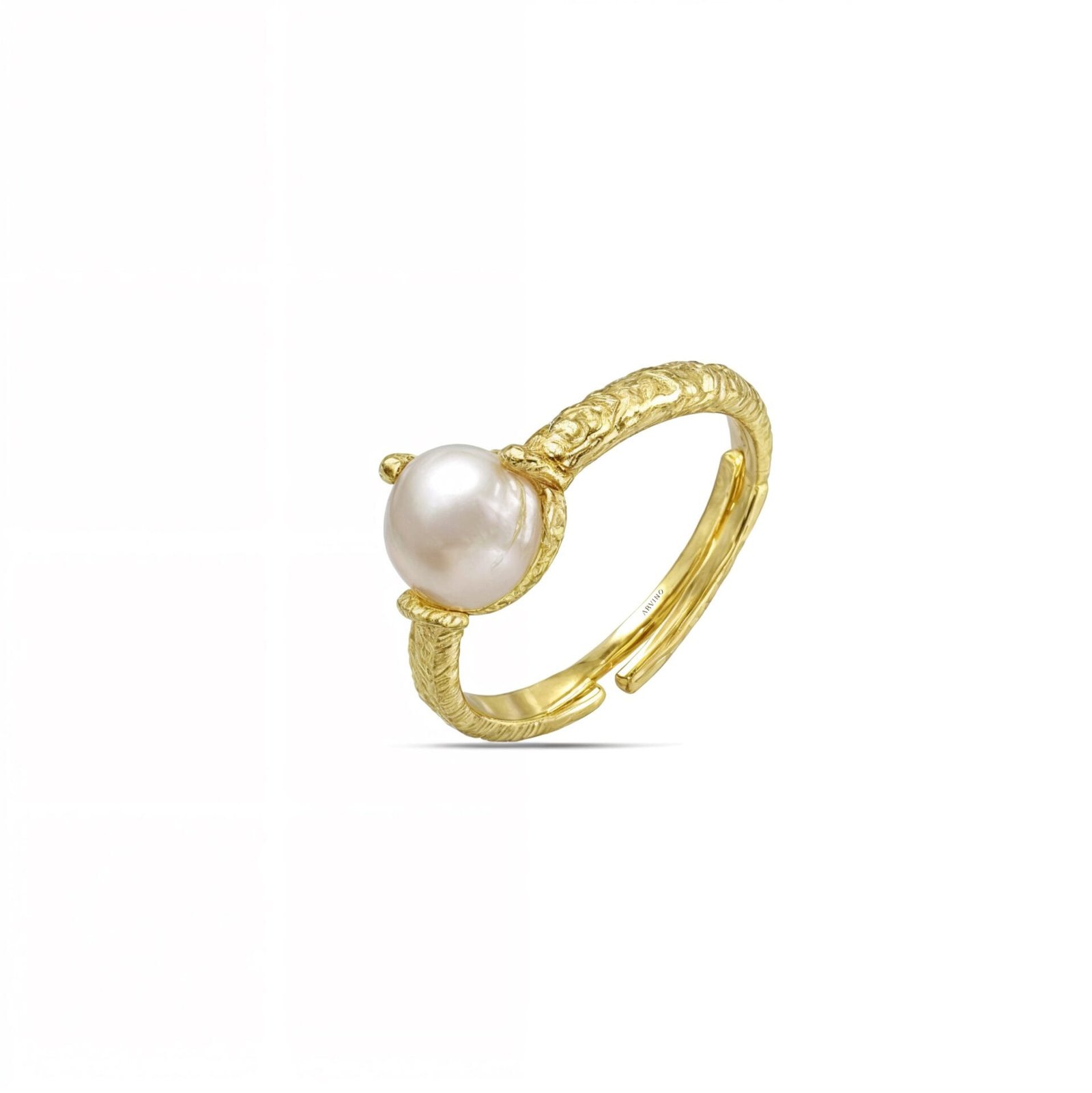 Embrace Pearl Gold Ring - Adjustable 925 Sterling Silver Ring for Women, 22KT Gold Plated Cultured Pearl Statement Ring, Elegant Jewelry Gift for Her