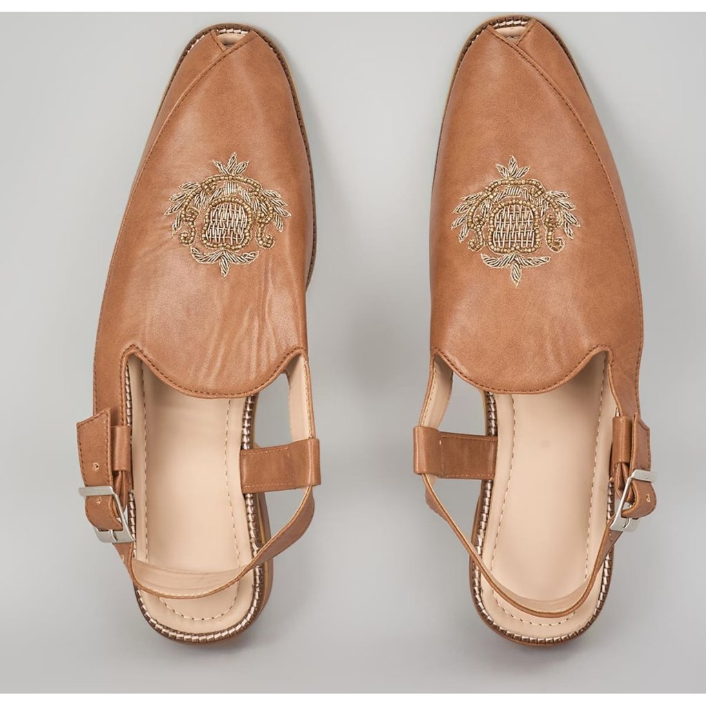 Brown Embroidered Peshawaris