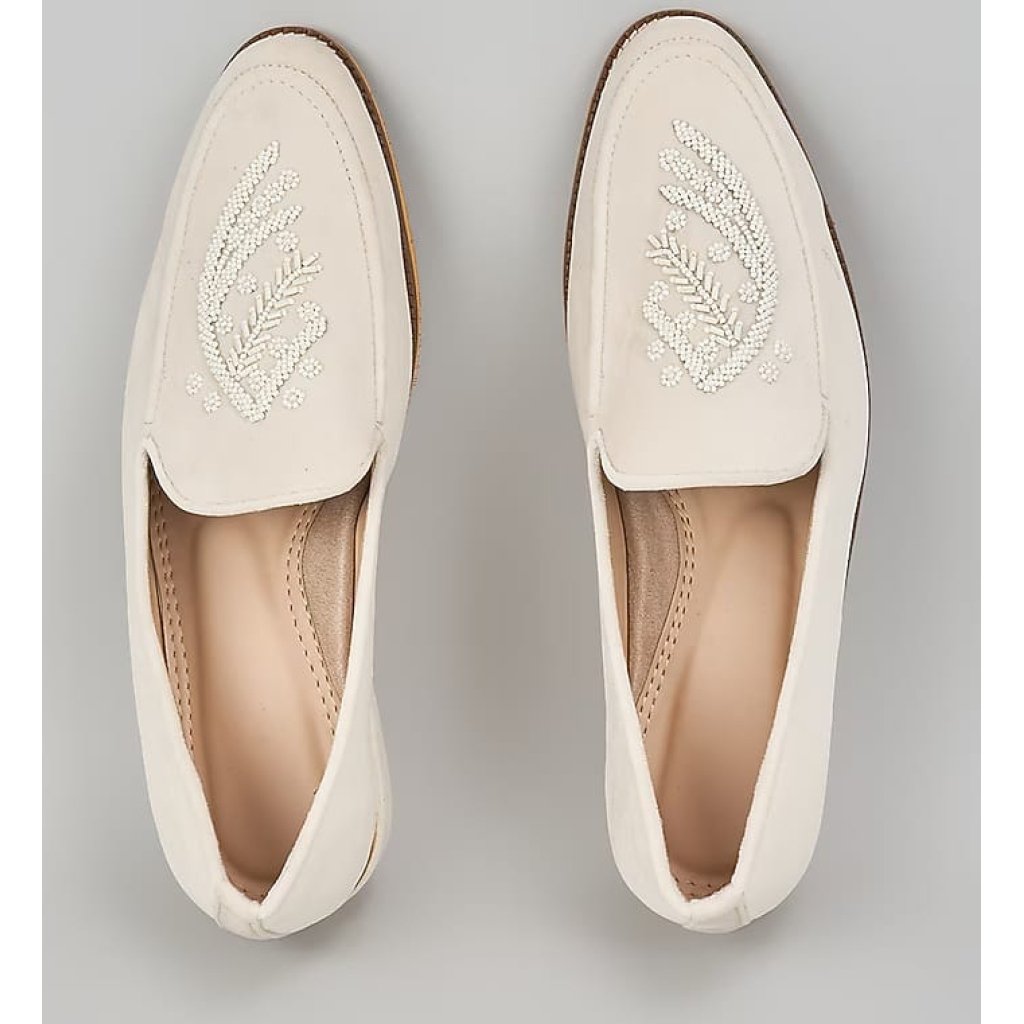Off White Embroidered Loafers
