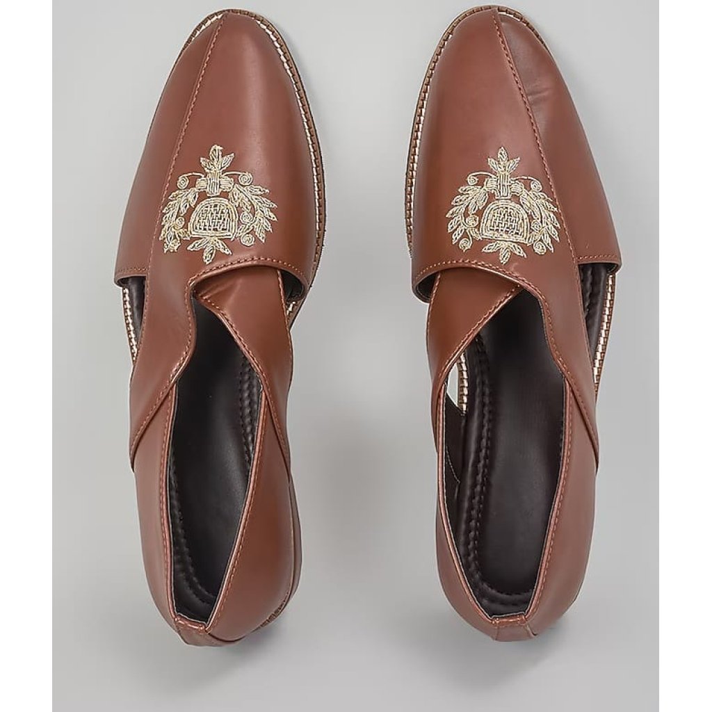 Brown Embroidered Peshawaris