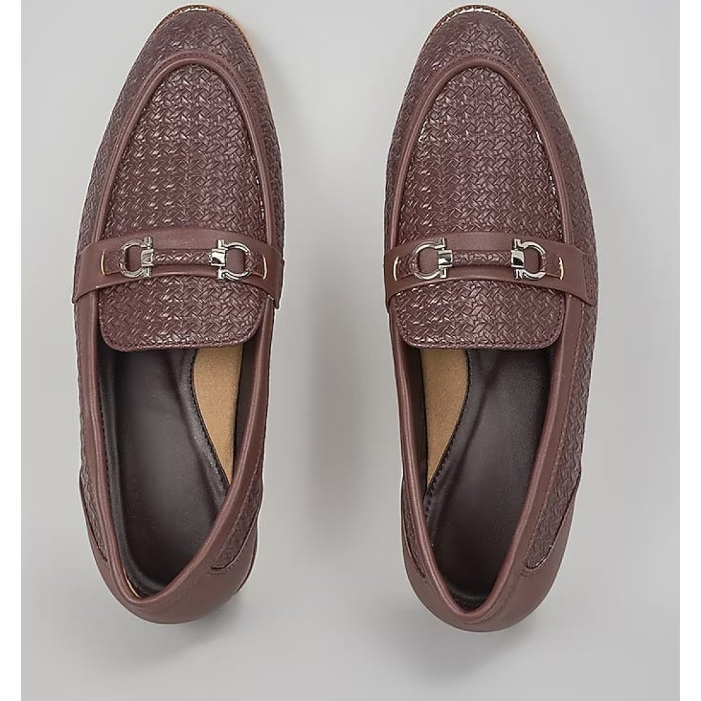 Brown Buckled Herringbone Shoes