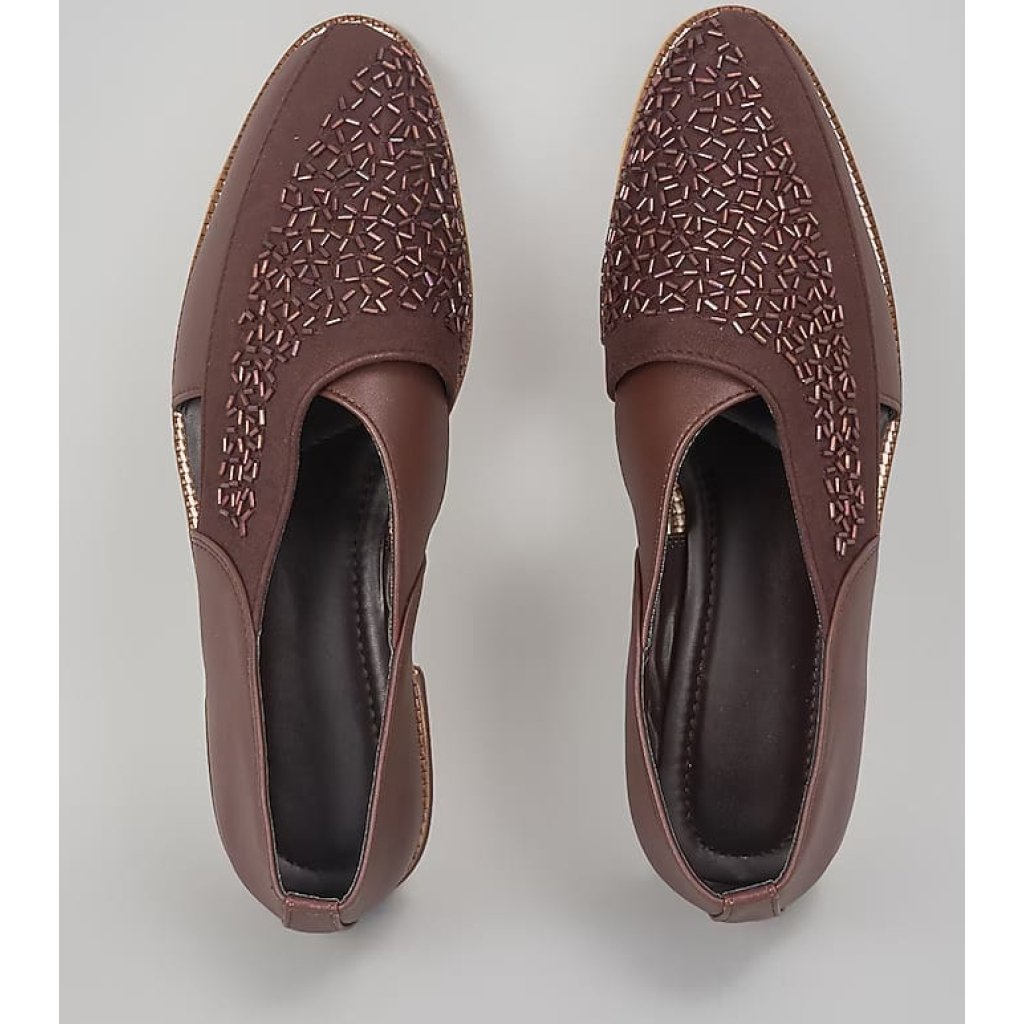 Brown Embroidered Peshawaris