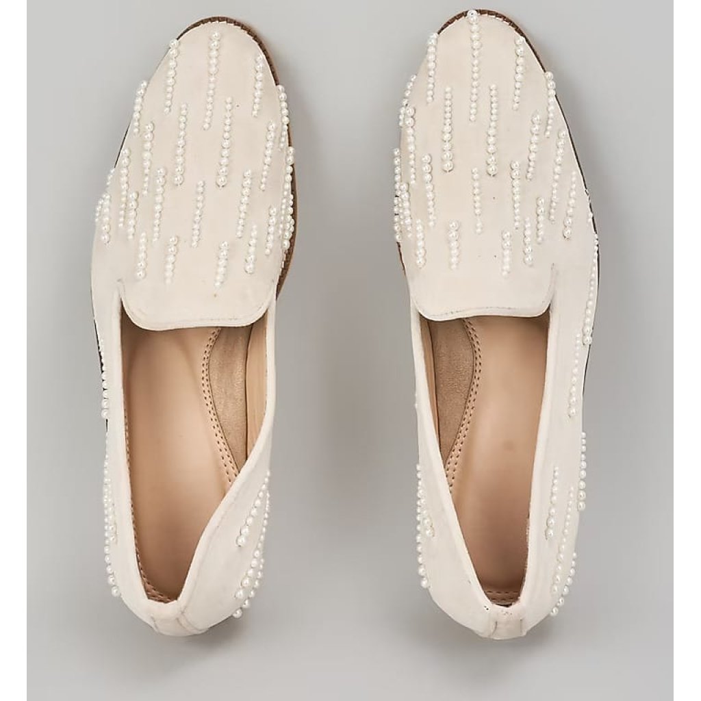 Off White Embroidered Loafers