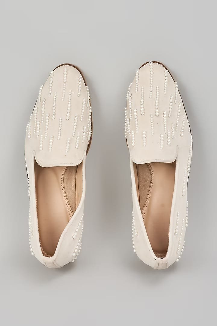 Off White Embroidered Loafers