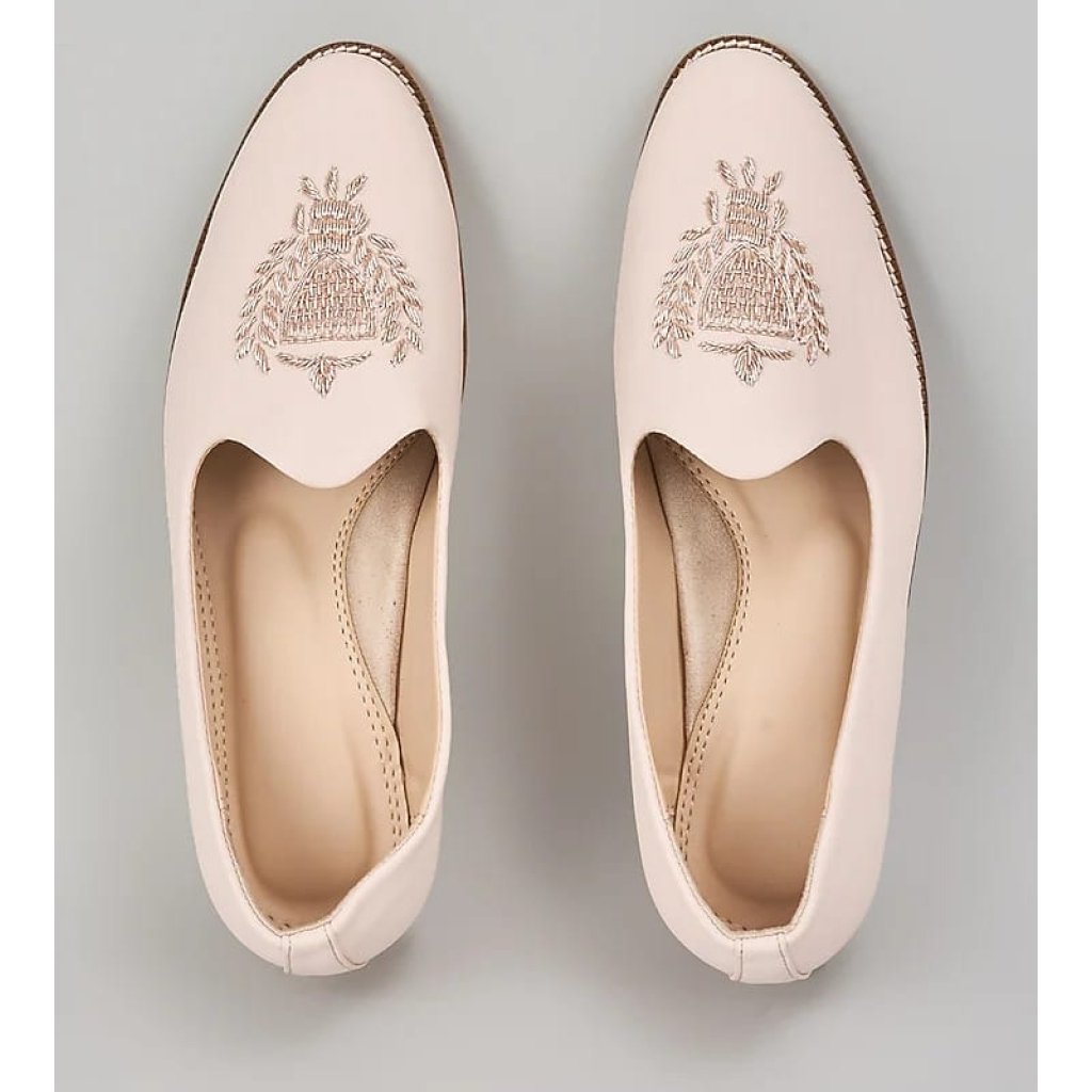 Blush Pink Embroidered Loafers