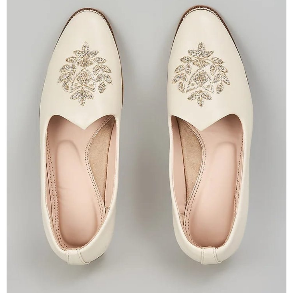 Off White Embroidered Loafers
