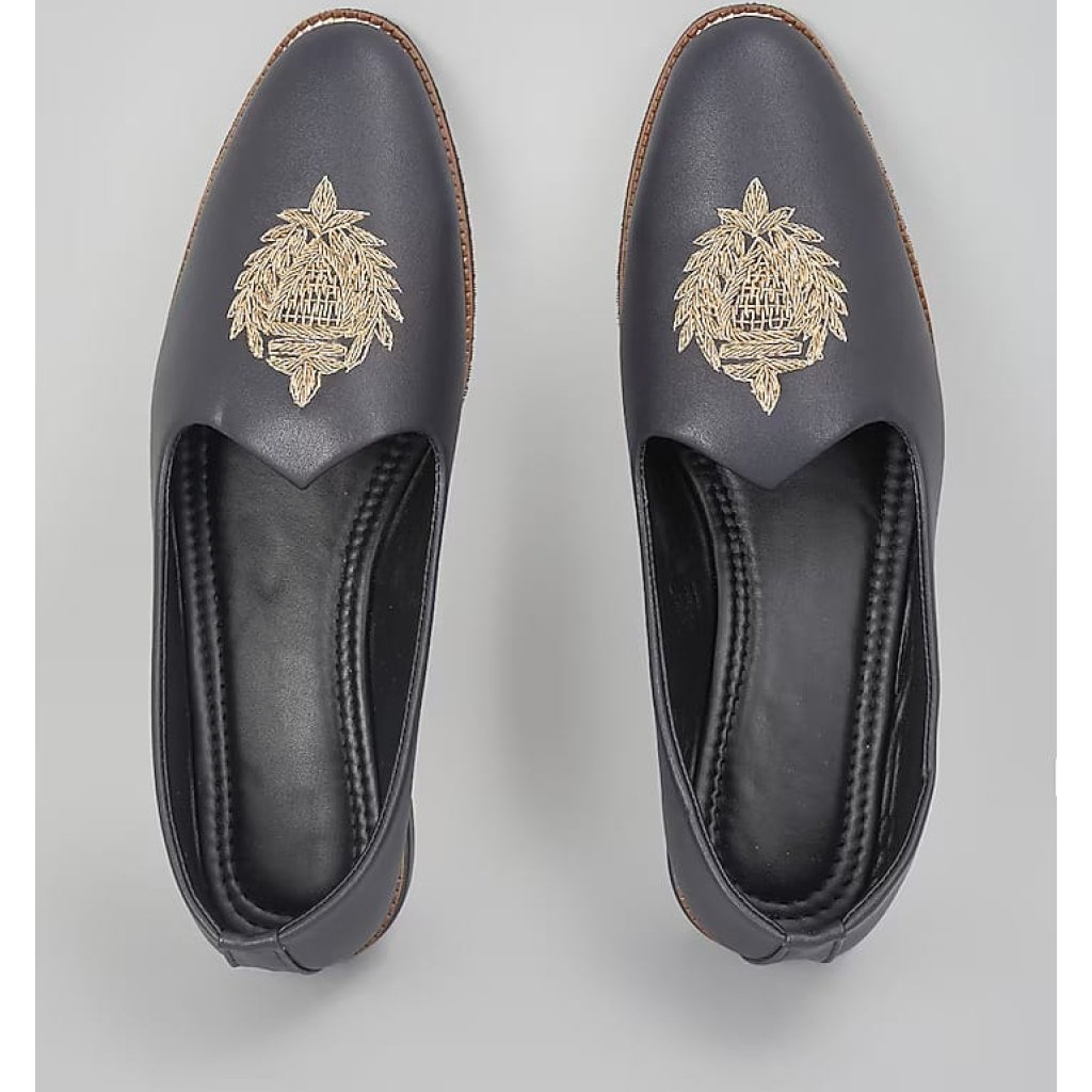 Black Self Design Embroidered Loafe