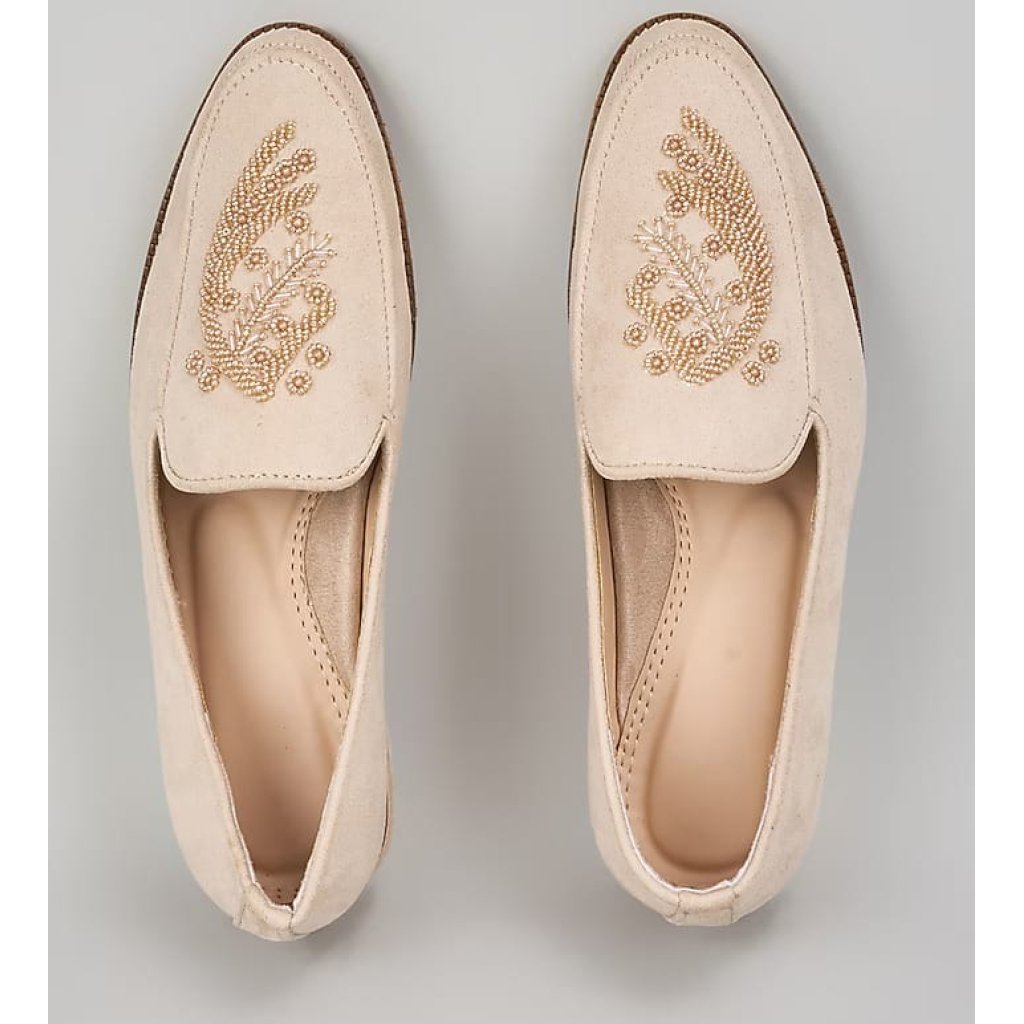Nude Embroidered Loafers
