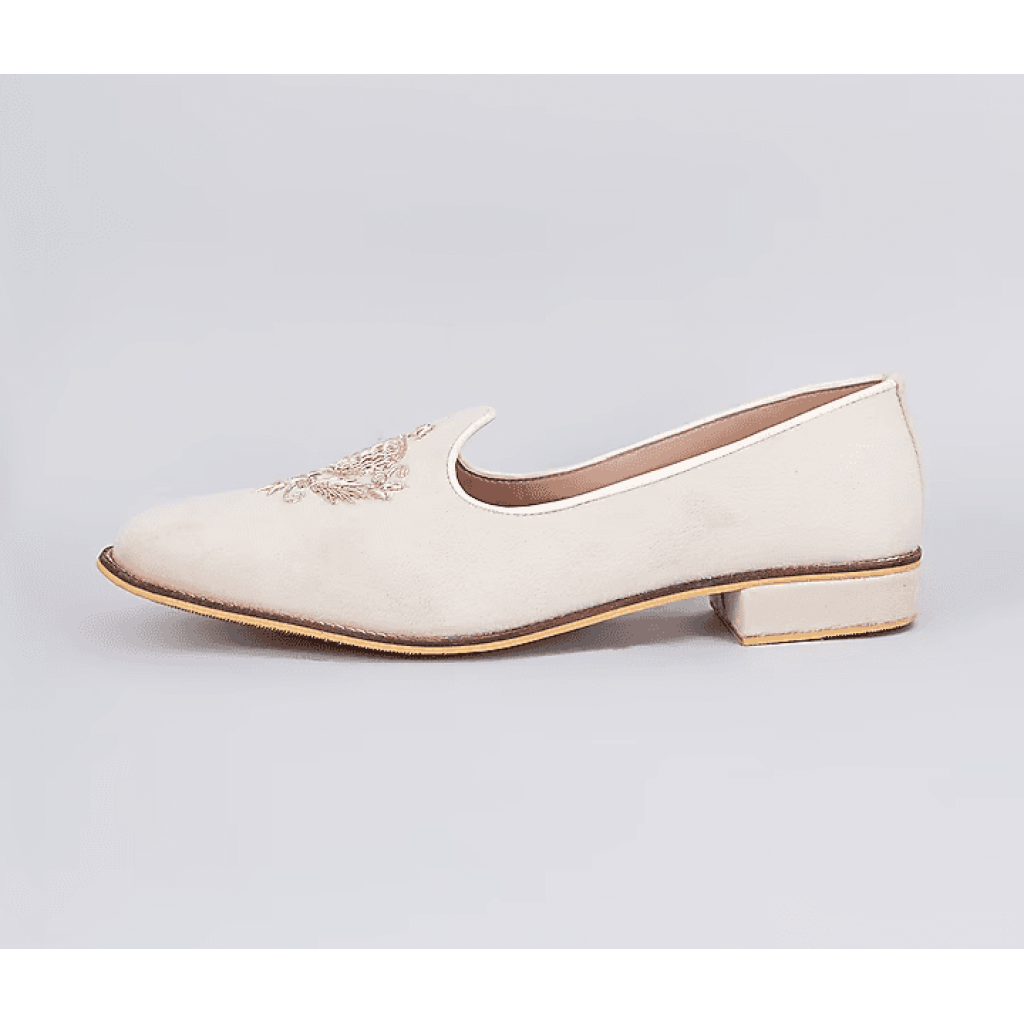 Ivory Crown Suede Loafers